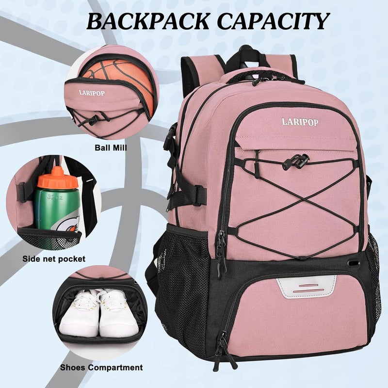 LARIPOP Basketball Backpack, Large Sports Bag with Ball Holder & Shoes Compartment, Basketball Bag for Soccer,Volleyball, - Image 3